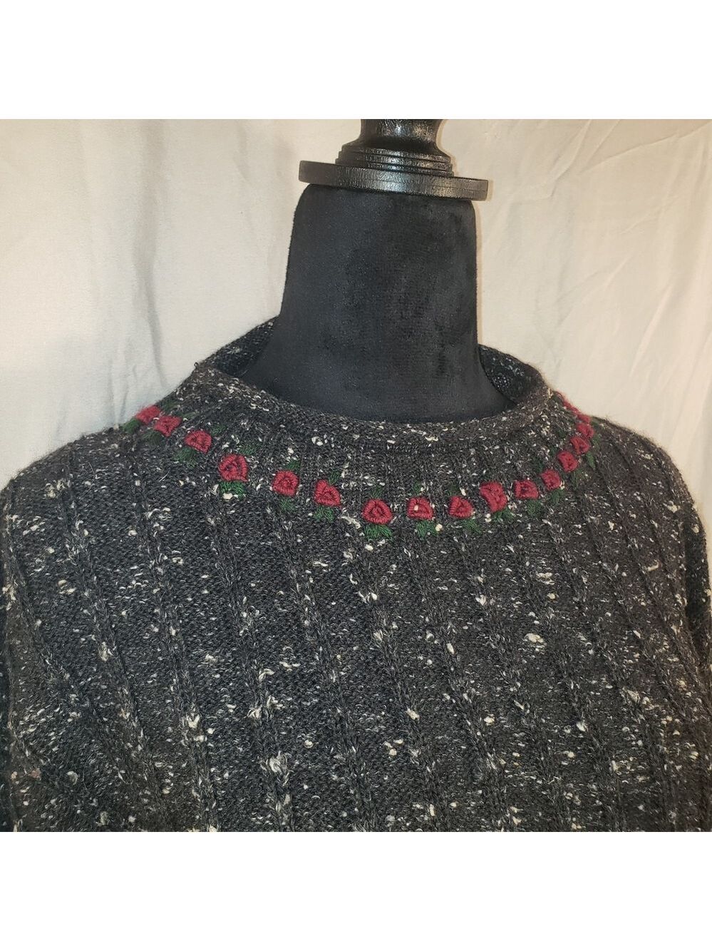 River Art Gray Sweater with Red and Green Details - L